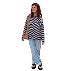 Striped Black and White Long Sleeve Top size M stripes woman classic